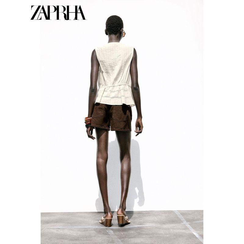 Zaprha 2025 Summer New Sweet Simple Comfortable V-neck Sleeveless Straight Lace Short Jacket 7200032