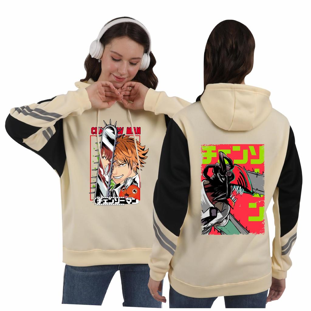Men's Chainsaw Man Anime Patchwork Hoodie - Spring/Autumn Japanese Color Block Design
