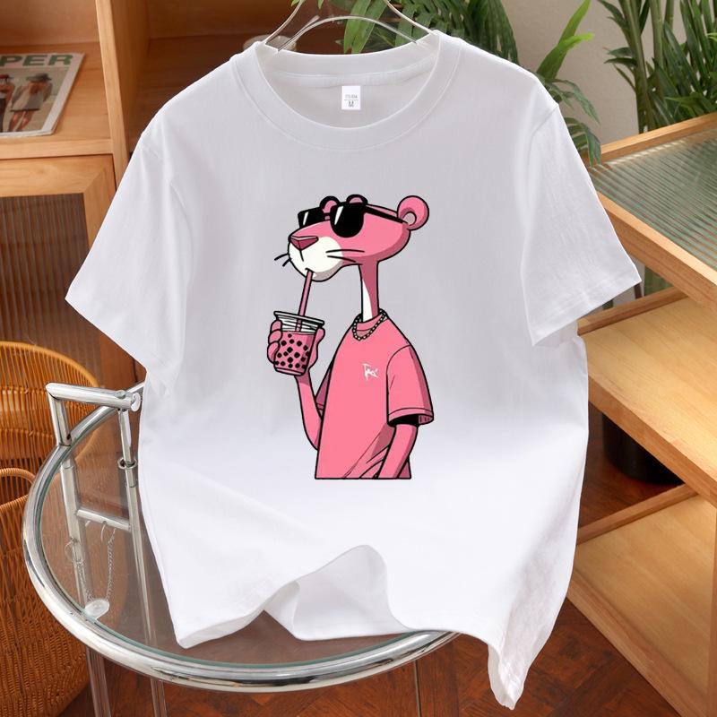 Unisex Pink Leopard Print Short Sleeve Cotton Top