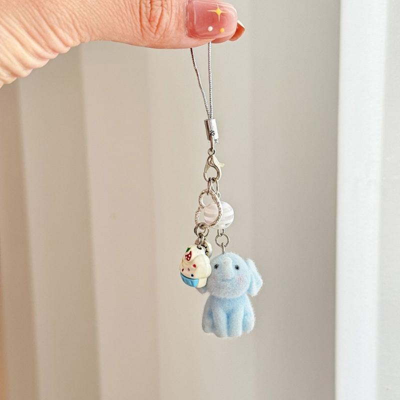 Soft Flocking Blue Elephant Keychain Lovely Animal Designs Sturdy Keyring for Kids Adults