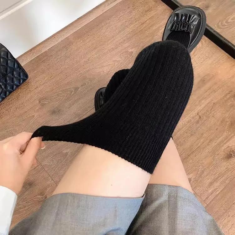Wollsocken Frau Herbst/Winter Einfarbig Oberschenkelhoch Medias Lolita Dick Warm Strümpfe Schwarz Weiß Lange Beinsocken für Weiblich