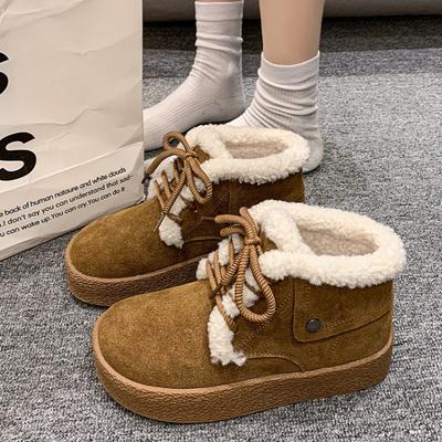 Fashion Fur Flats Suede Women Platform Snow Boots Warm Plush Cotton Casual Sneakers Woman Mid Heels Shoes Winter Trend Cozy Botas Mujer