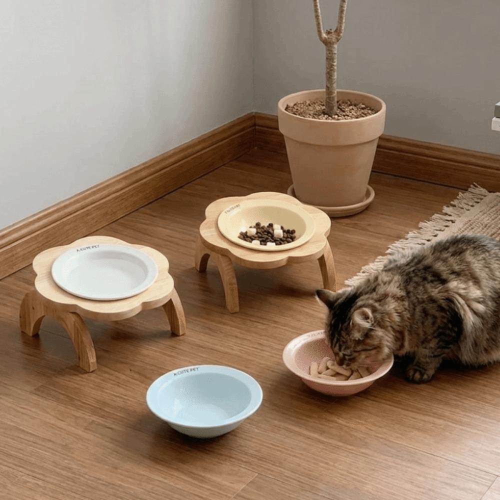 Ceramic Elevated Cat Bowl Anti-Spill Raised Cat Food Bowl Flower Shaped Pet Bowl  Neck Protection