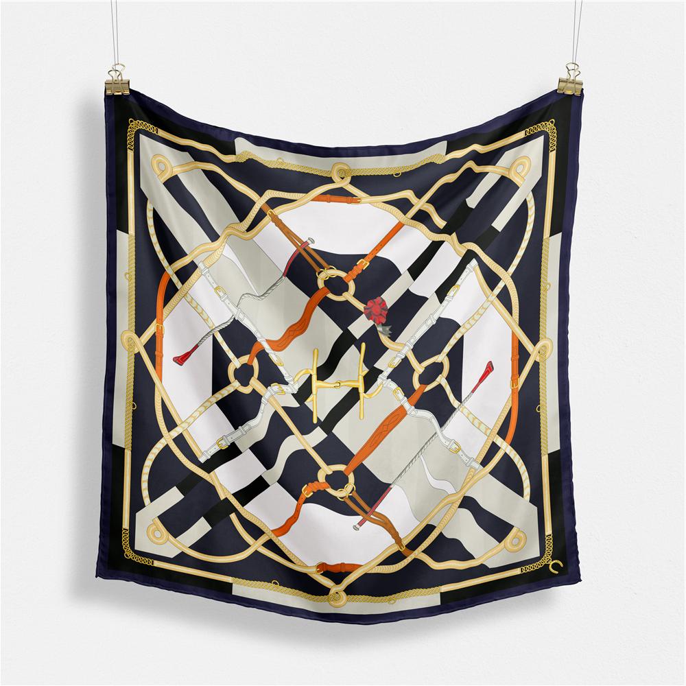 

Twill Silk Scarf Woman Melt Chain Print Square Scarves Wraps Bandana Small Hijab Silk Foulards Lady Tie Headband Neckerchief 53CM x 53CM