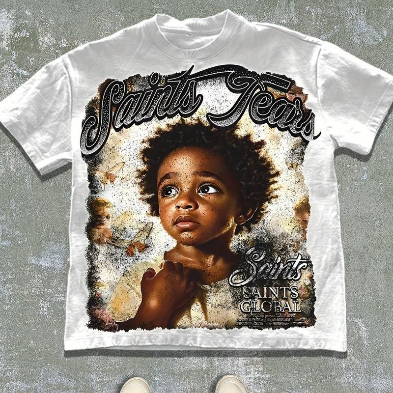 Men's Saint's Tears Pattern T-shirt for Spring and Summer, Suitable for Both Men and Women, Casual T-shirt