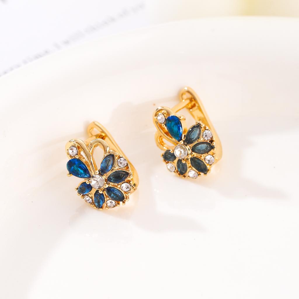 Luxurious Blue Zircon Flower Style Exquisite Earrings for Women Simple Fashion Party Daily Exquisite Retro Zircon Girls Gifts