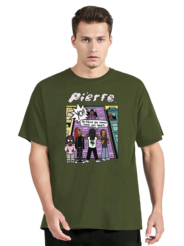 

Йо Йо Пьер Ты Хочешь Выйти Сюда Смешная Мультяшная Футболка Женская Мужская Стиль Манга Хлопковые Топы Летняя Футболка с Коротким Рукавом Черная 4XL