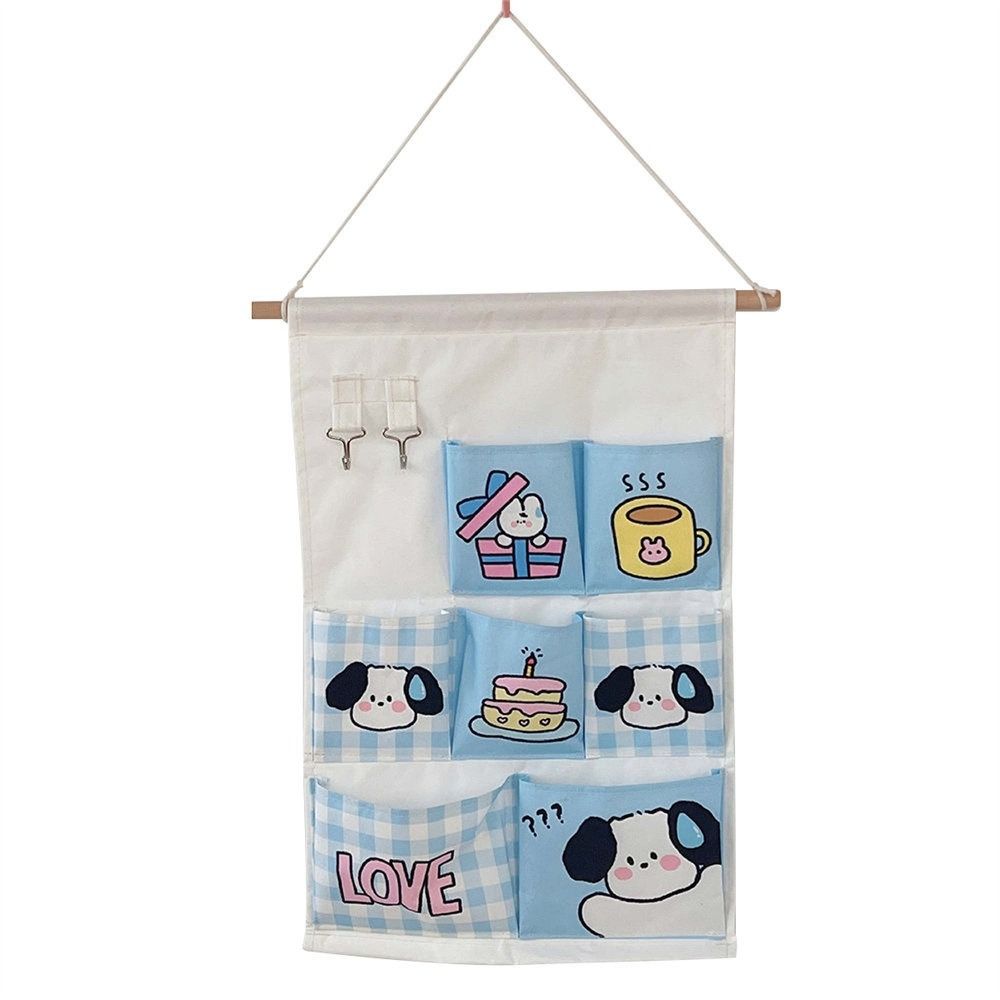 Cute Wall Storage Bags Wall Hanging 3/7 Pockets Cute Wall Mounted Storage Bag Organizer Kawaii Cartoon Hanging Bag Door