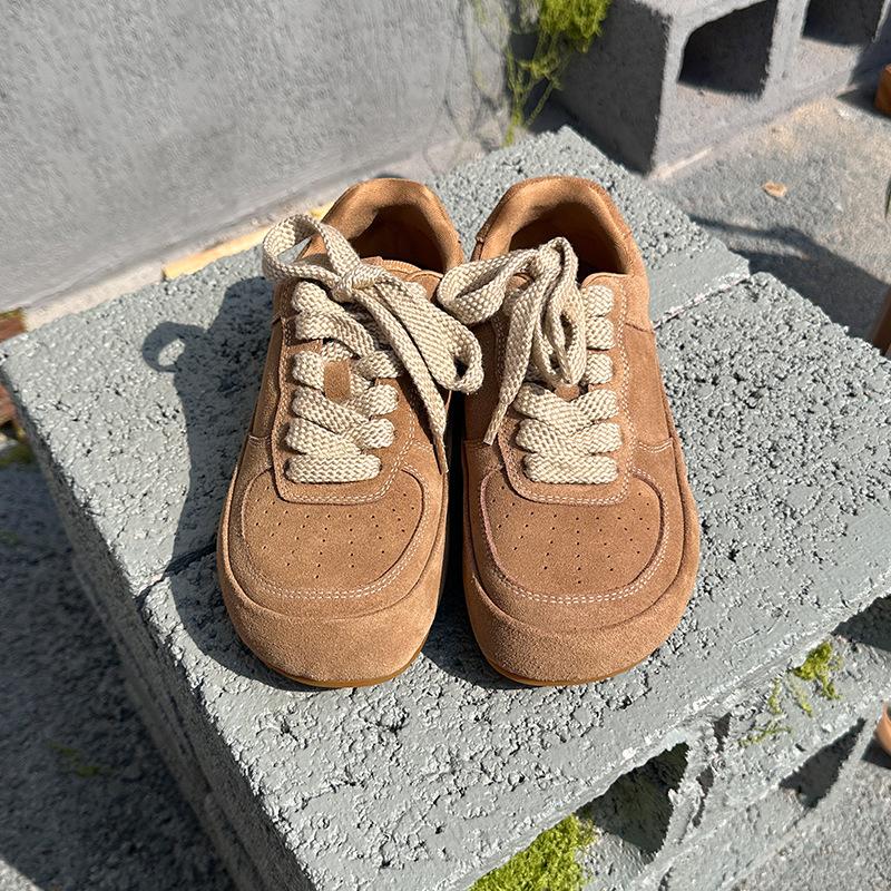 The First Layer of Cowhide Little White Shoes for Women's 2025 Autumn New Versatile Soft Soles Are Not Tired of Feet, Retro Board Shoes, Platform Cas