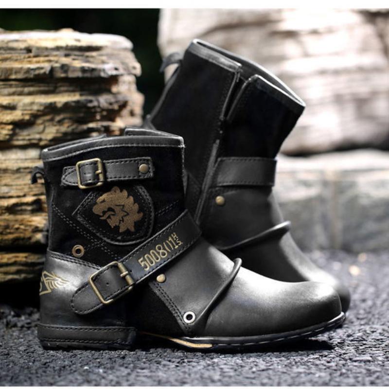 2025 New Men's Ankle Boots High Quality Work Cowboy Boots Zipper Up Motorcycle Boots Men Western Boots Plus size 39-48