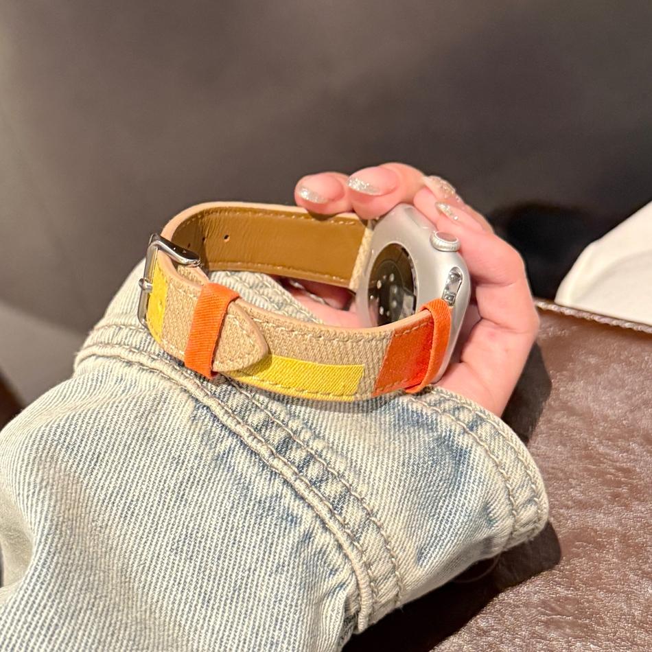 Patchwork Denim PU Leather Bracelet For Apple Watch Band S11/10/9/8/7/6/5/Ultra iWatch Strap 49/46/45/44/42/41/40/38mm Casual