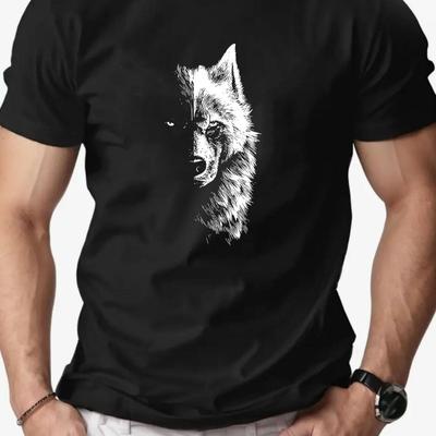 Men's Beige T-Shirt - Minimalist Wolf Graphic Tee for Everyday & Formal Outfits
