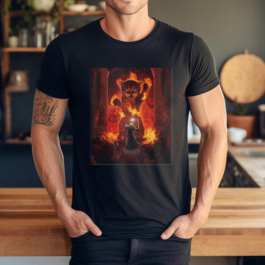 Balrog Cat Funny Kitten Kitty Cat Lover T-Shirt L