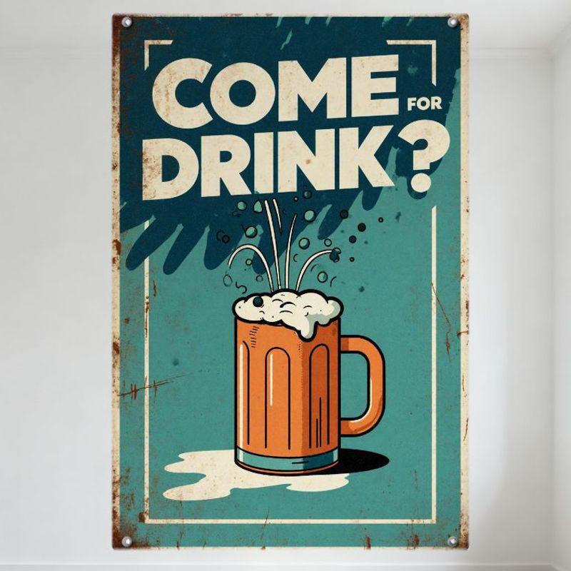

Vintage Teal Metal Tin Sign with COME FOR DRINK Text, Beer Mug Illustration - Rustic Retro Wall Decor for Bar Cafe Man Cave H 20x30cm（7.8x11.8inch）