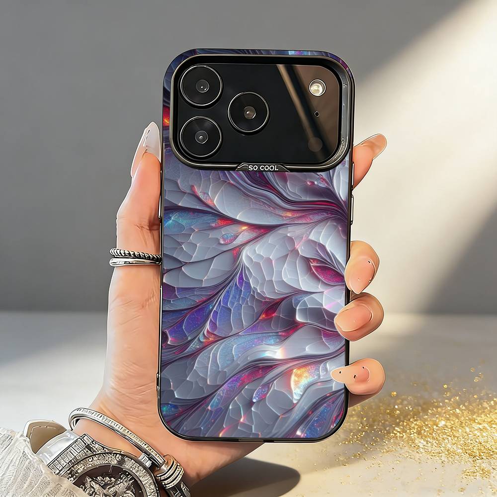 G-Glitter Art Marble Pattern Phone Case For iPhone17,16,15,14,13,12,11,Pro,MAX White Matte Shockproof Cover