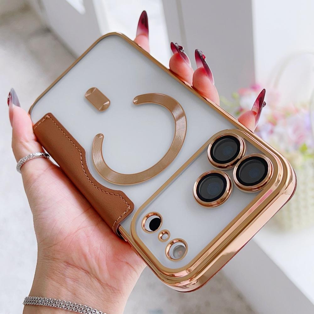 Flip Cover Vergoldet Transparent Magnetisch Faltbar Leder Geldbörse Hülle Für iPhone 17 16 15 14 13 12 11 Pro Max Steckplatz Karten Tasche Halter Abdeckung