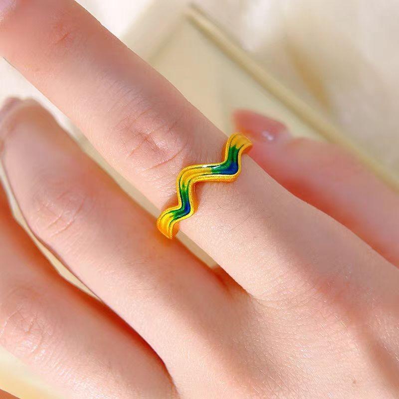 Sand Vietnamese Artistic Gold Ring Adjustable Size Unique Geometric Style For Fashion Lovers