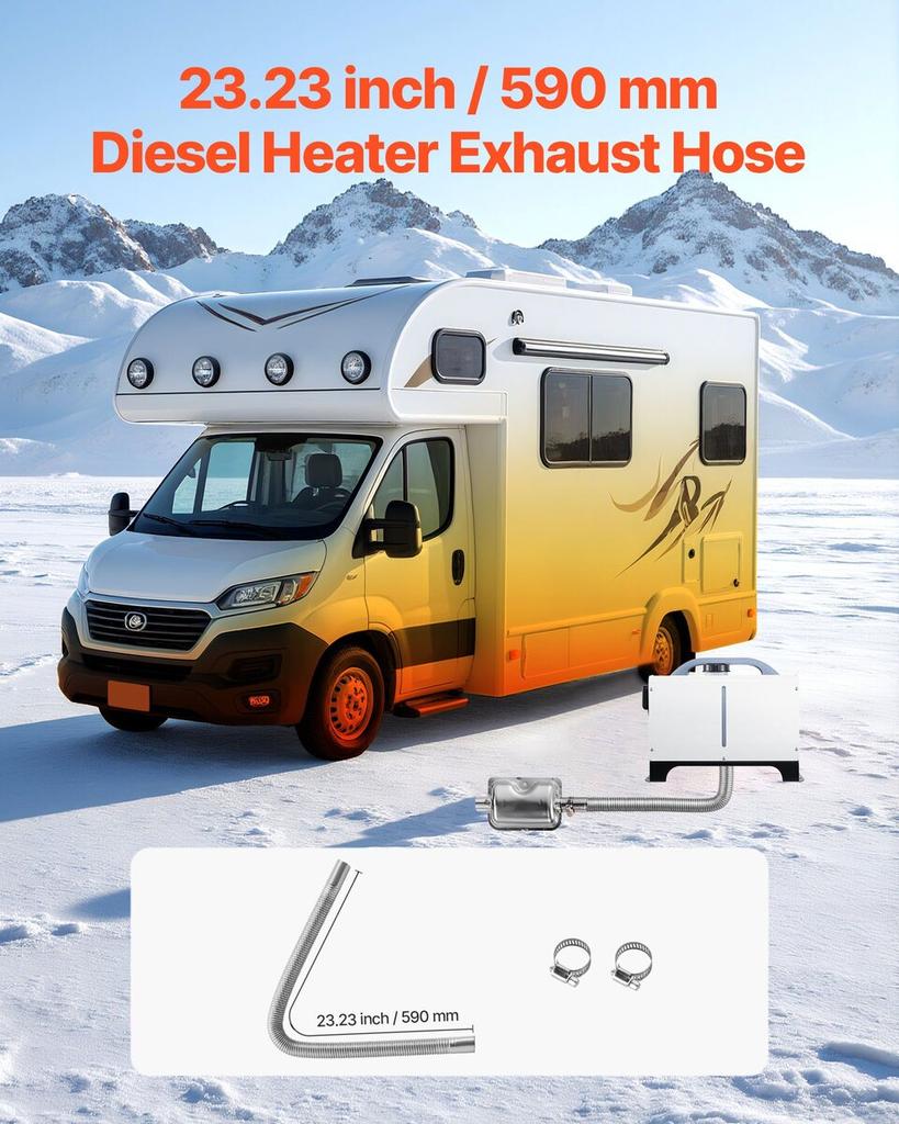Exhaust Hose, 600mm Diesel Heater Flexible Exhaust Pipe, Stainless Steel Exhausts Hoses with 2 Hose Clamps, Air Diesel Parking Heater Exhausts Hoses