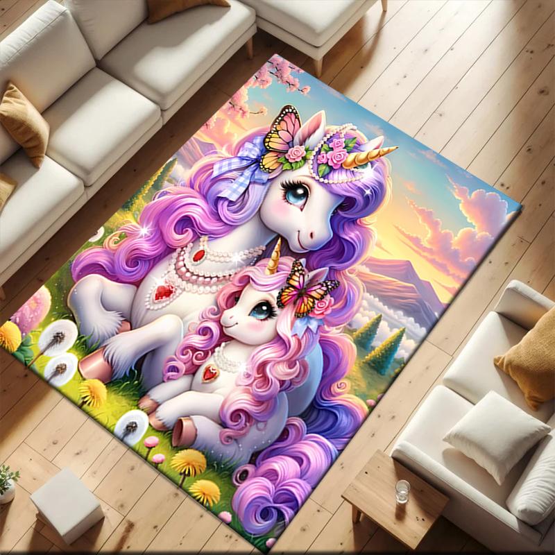 1pc Unicorn Twins Carpet Rug for Living Room Bedroom Home Sofa Decoration,Kids play Non-slip Floor Mat