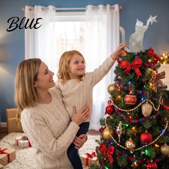 Home Holiday Ornament Cat Christmas Tree Topper Decorative Metal Star Treetop Shaped Topper Ornament Xmas Decoration for Indoor Decor Outdoor