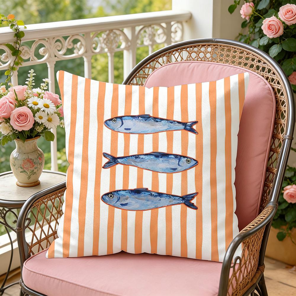 Ocean Life Theme Striped Cushion Cover Soft Plush Throw Pillow Cover DoubleSided Cushion Case Sofa Bedroom Home Decor