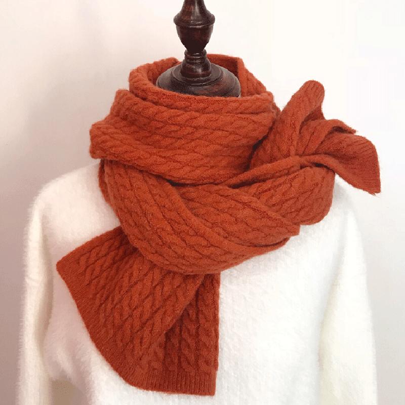 Korean version of solid color literary and artistic small twist scarf women's winter versatile simple wool imitation cashmere warm long small scarf