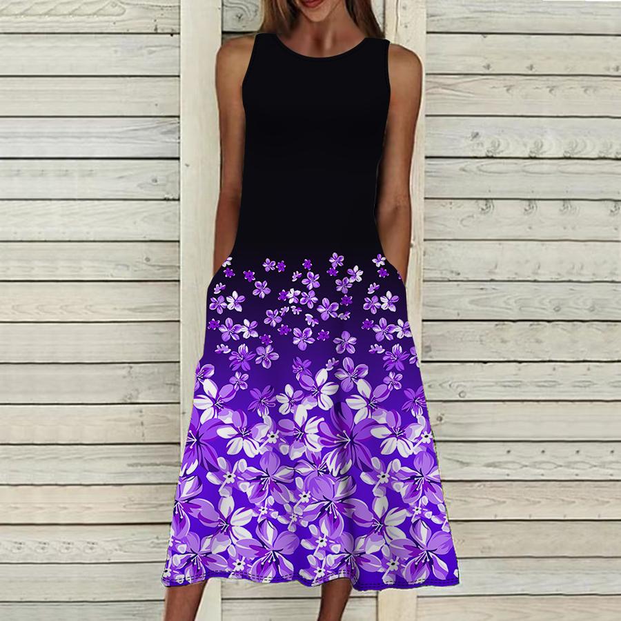 

Летнее модное сексуальное платье без рукавов, мягкое повседневное платье с 3D розовым цветочным принтом, платье на бретельках без рукавов, летнее платье на подтяжках 8XL фиолетовый