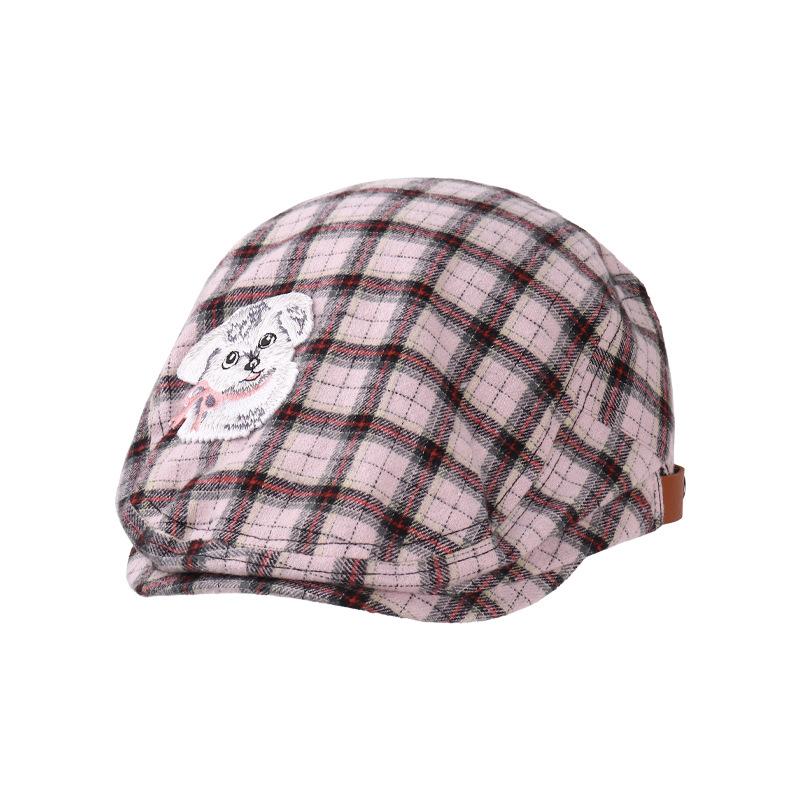 Reverse Fashionable Beret Hat For Women In Pink Plaid Perfect For Casual Outings