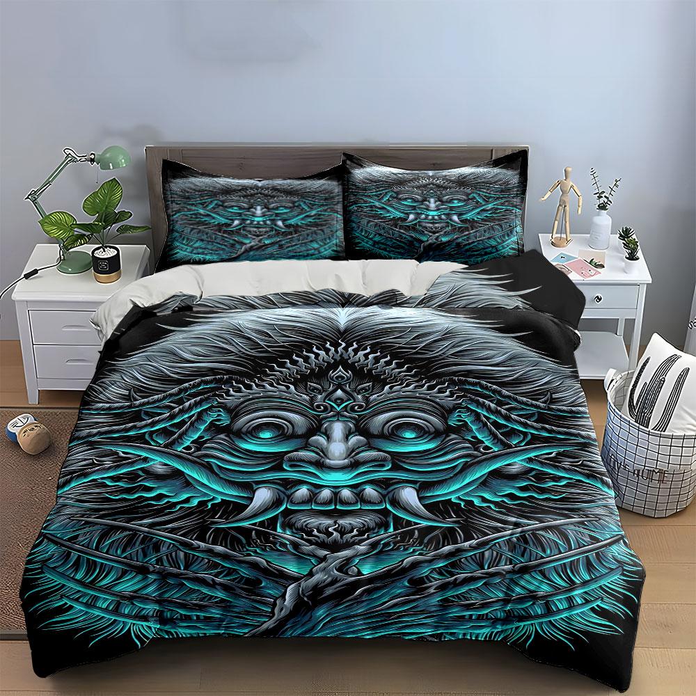 Glowing tribal face motif. Bedding sets Duvet cover sets Duvet covers Pillowcases(1 * Duvet Cover 2 * Pillowcases without duvet insert)