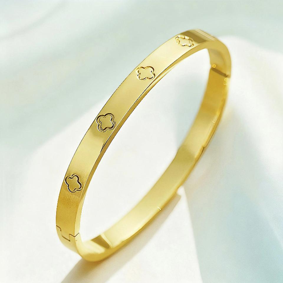 ZAKOL 5/1pcs Creative Stainless Steel Four-leaf Flower Bracelet Set for Women Buling Zirconia Inlaid Fashion Stackable Jewelry