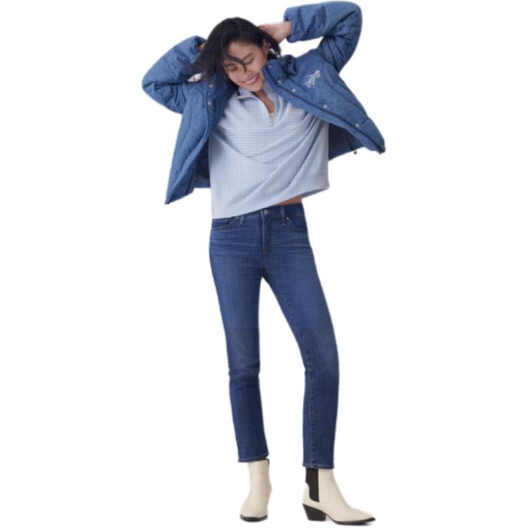 Levis Simple Comfortable Casual Removable Hooded Long Sleeve Down Jacket Women Outerwear Medium-Blue 001CB-0001