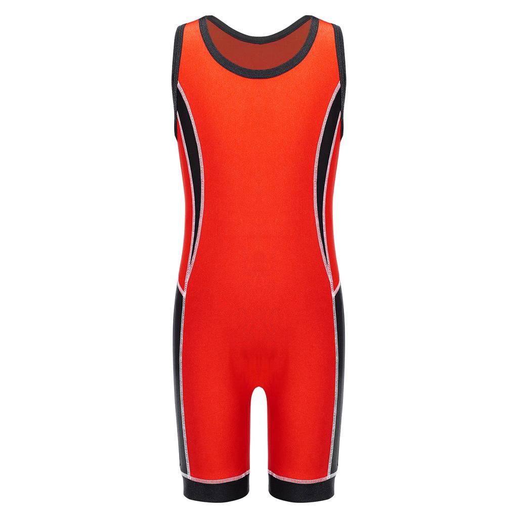 Girls Wrestling Singlet Color Block Patchwork Jumpsuit