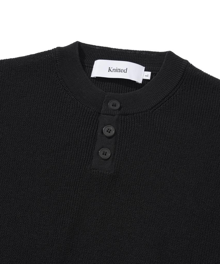 TEJIDO Coolever Cuello Henley Manga Corta Tejido Negro