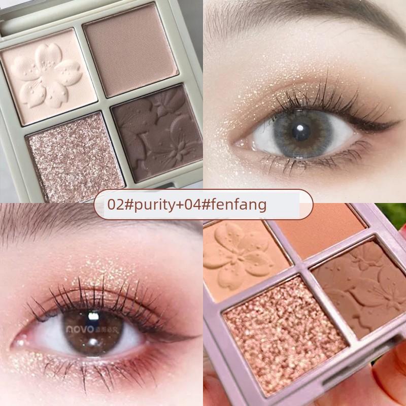 Novo Four Color Eyeshadow Palette 2025 New Arrival Genuine Goods Earth Color Smear-Proof Makeup Matte Pumpkin Color Cheap Daily Light Makeup
