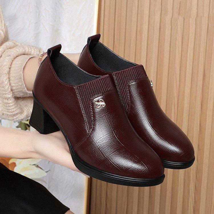 Shoes Spring and Autumn Women's Single Shoes Boots Deep Mouth Leather Shoes High Heels Women's Shoes Short