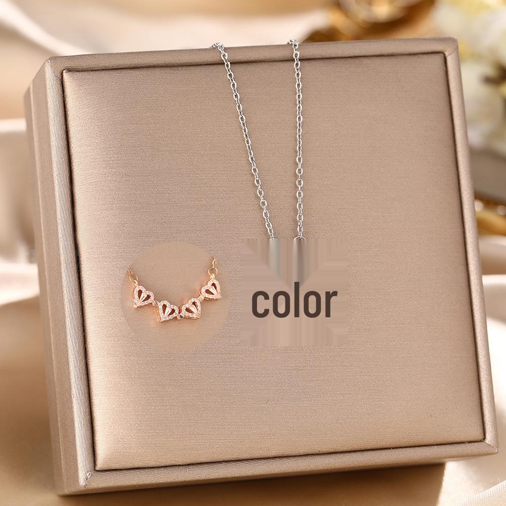Women's Silver Titanium Steel Necklace with Micro-Inlaid Zircon - Elegant, Durable Clavicle Chain Jewelry