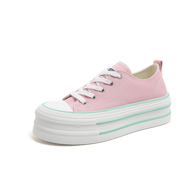 Canvas shoes women's spring and autumn new student round head lace-up breathable non-slip heightening thick-soled casual sports board shoes