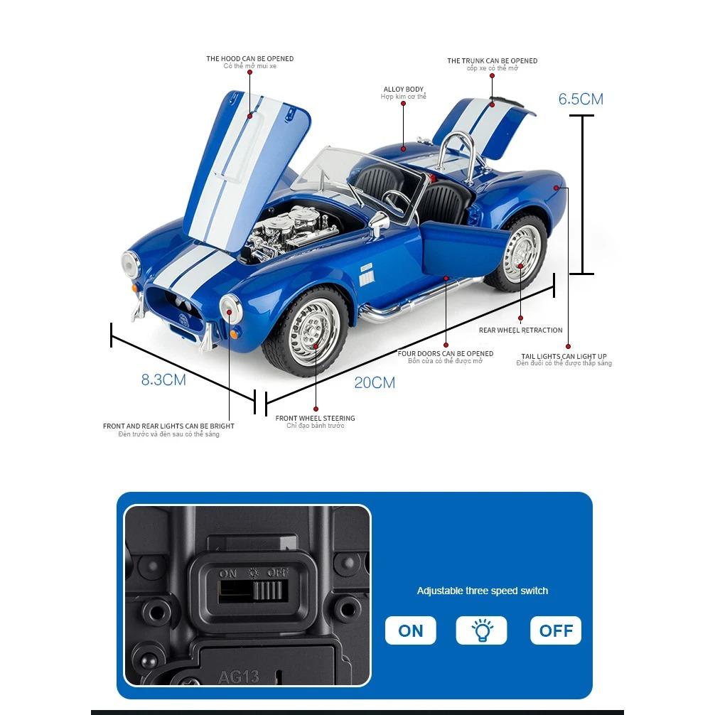 1/22 Ford Shelby Cobra 427 S/C 1965 Modello in Lega Macchinina Giocattolo Diecasts Fusione in Metallo Macchinina con Suono e Luce Giocattoli per Bambini Veicolo