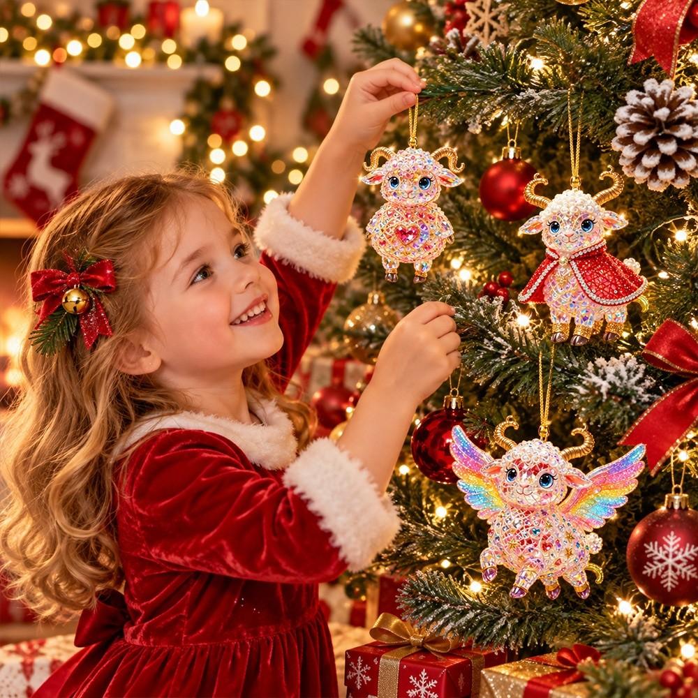 2D Flat Goat Hanging Ornament Set Shining Animal Hanging Decoration  Holiday Party Decor