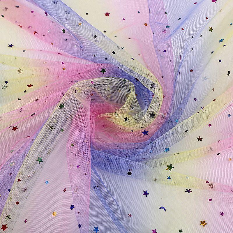 Gradient Rainbow Tulle Fabric Star Sequin By The Meter for Dress Hanfu Wedding Package DIY Sewing Cloth Soft Thin Draping Blue
