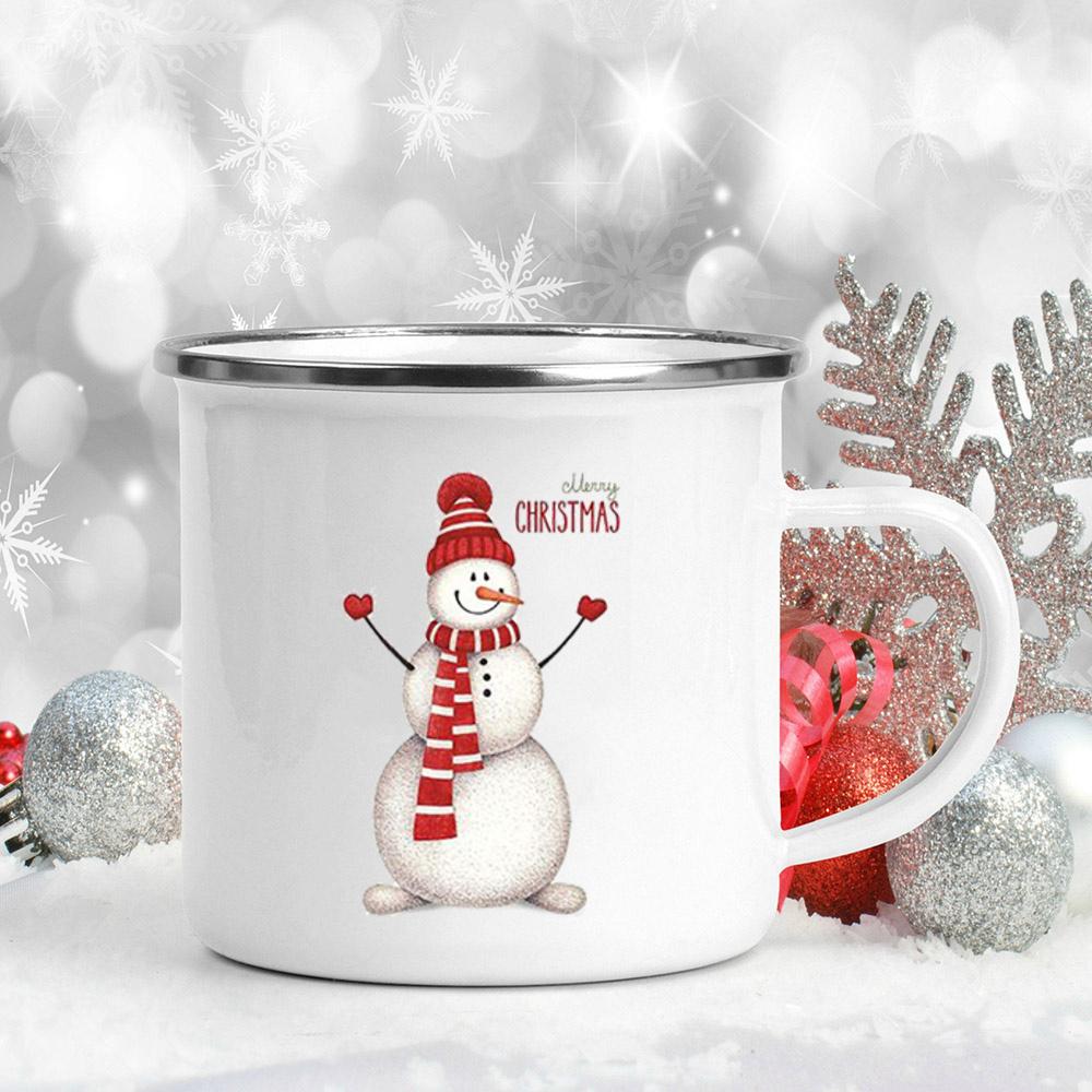 Santa Snowman Deer Penguin Print Coffee Cups Enamel Milk Juice Beer Cup Merry Christmas Mug Party Event Drink Mugs Xmas Eve Gift