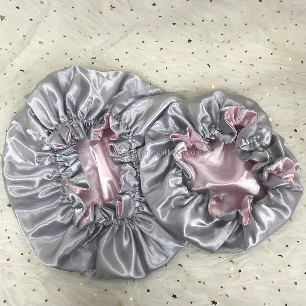 High Quality Personalized LOGO Custom Silk Sleep Bonnet Colorful Real Satin Double Layer Bonnet With Logo Accessories