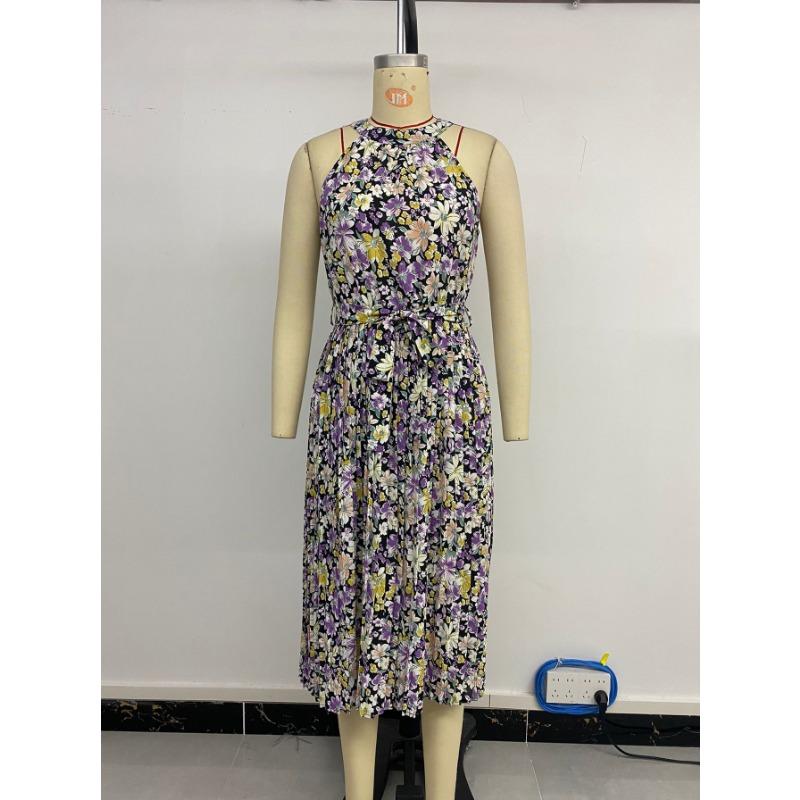 Dámské ležérní elegantní sváteční skládané barevné květinové potisky s ramínky na ramínka