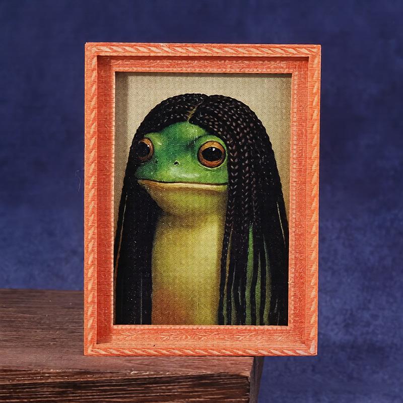 Funny Fridge Magnet Frog Refrigerator Sticker Wood Artistic Photo Framed Creative Frog Small Magnets Decoration