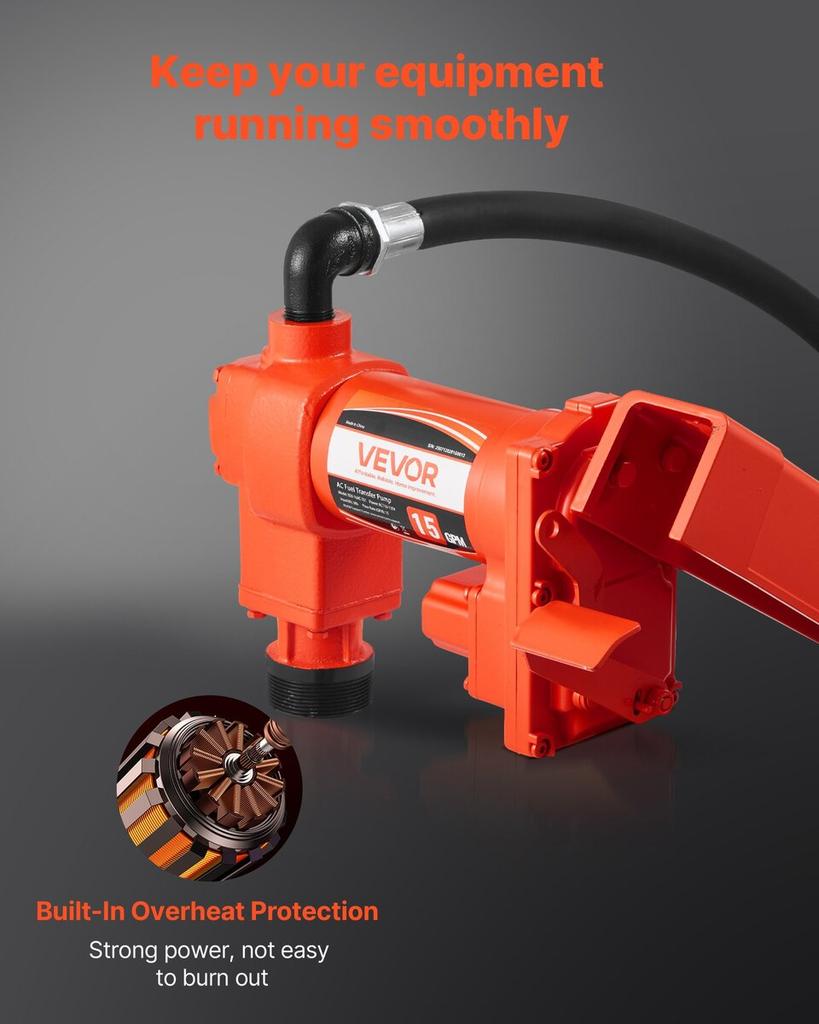 Kraftstoffförderpumpe 230V, 15 GPM 57 L/min, Wechselstrom Elektrische Ölpumpen, mit Automatischer Abschalt-Kraftstoffzapfpistole & Auslassschlauch, Hochdurchfluss-Kit für Benzin,