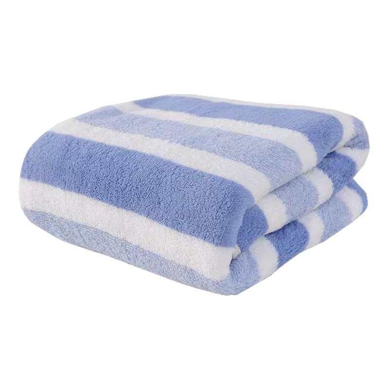 Large Coral Fleece Striped Bath & Beach Towel - Soft, Absorbent, and Perfect for Face and Body.