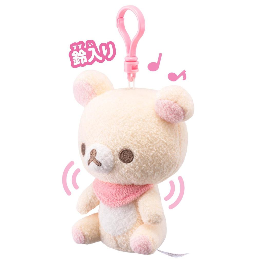 AGATSUMA Rilakkuma Baby Korilakkuma Mini Plush Toy Holder with Bell, Soft Fabric Stuffed Animal Keychain for Strollers and Bags