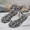 Fashion 2025 Summer Leopard Print Flat-bottomed Clip Toe Sandals One-word Buckle Belt Fashionable Outdoor Large Size 36 43 Women's Shoes