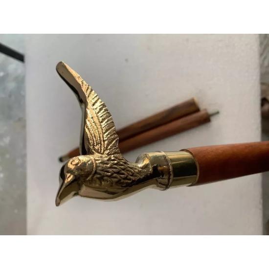 Vintage Brass Designer Bird Head Handle Victorian Wooden Walking Stick Cane Gift