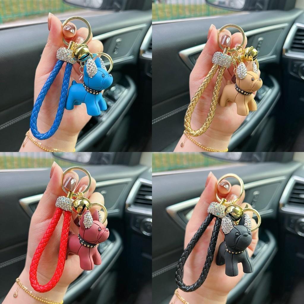 Bulldog Resin Lovely Cartoon Keychain With Shiny Diamonds Perfect For Key Car